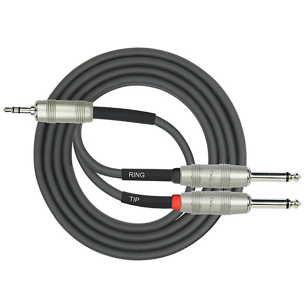 Kirlin Original Y-Cable 3.5mm TRS Plug - 2 x 1/4 in. Mono Plug (Tip/Ring) 6 ft. Black
