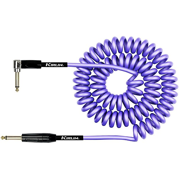 Kirlin 22AWG Premium Coil Instrument Cable - Straight to Right Angle - Purple 30 ft.