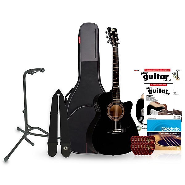 Rogue RA-090 Concert Cutaway Acoustic-Electric Guitar Bundle Black