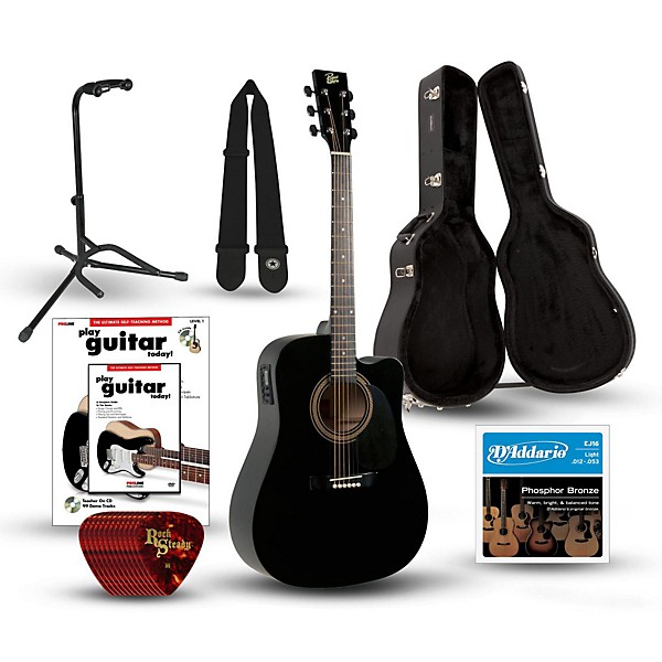 Rogue RA-090 Dreadnought Cutaway Acoustic-Electric Guitar Deluxe Bundle Black