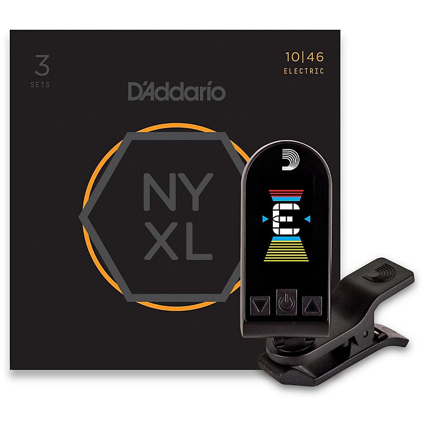 D'Addario NYXL1046 Light Electric Guitar Strings (3-Pack) and Equinox Headstock Tuner