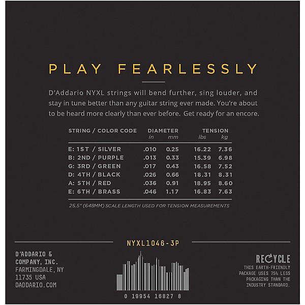 D'Addario NYXL1046 Light 3Pack Electric Guitar Strings and Equinox