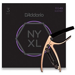 D'Addario NYXL1149 Medium 3-Pack Electric Guitar Strings and NS Reflex Capo Antique Bronze