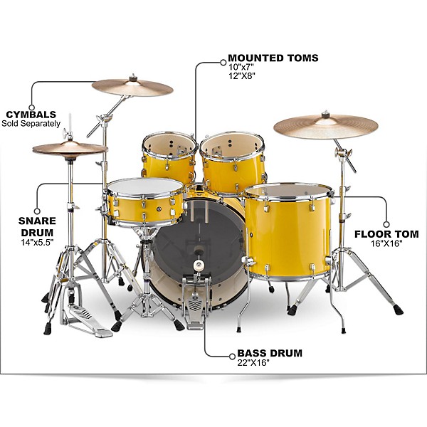 Yamaha Rydeen 5-Piece Shell Pack With 22" Bass Drum Mellow Yellow