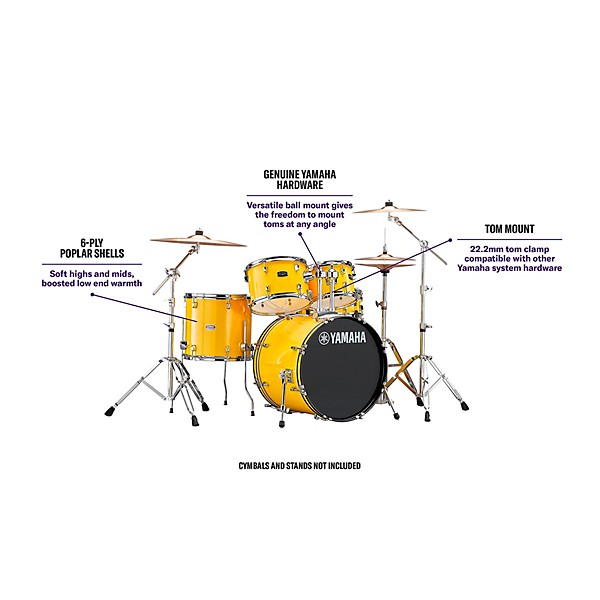 Yamaha Rydeen 5-Piece Shell Pack With 22" Bass Drum Mellow Yellow