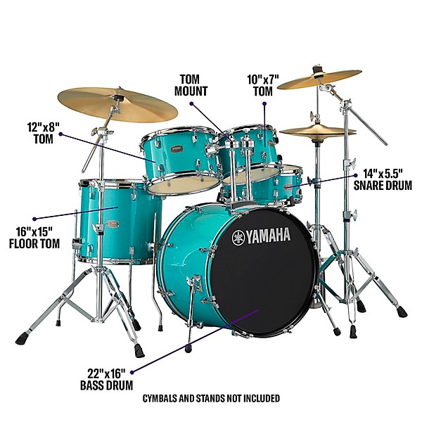 Yamaha Rydeen 5-Piece Shell Pack With 22" Bass Drum Turquoise Glitter