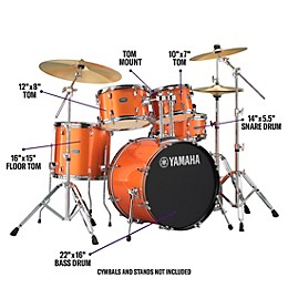 Yamaha Rydeen 5-Piece Shell Pack With 22" Bass Drum Orange Glitter