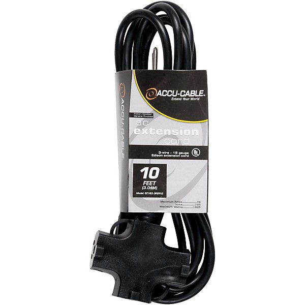 American DJ EC163-3FER 16 Gauge 3-Way IEC Power Extension Cord 10 ft.