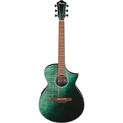 Ibanez Aewc32fm Thinline Acoustic-Electric Guitar Dark Green Sunset Fade for sale