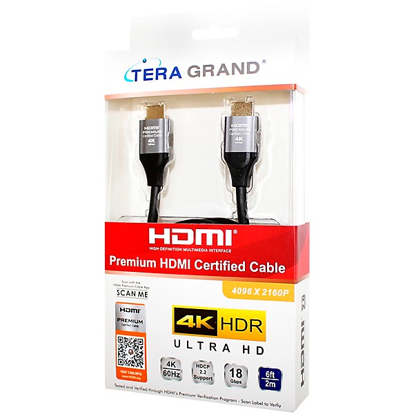 Tera Grand Premium HDMI Cable Certified 2.0 - 4K UltraHD with Aluminum Housing 6 ft. Black