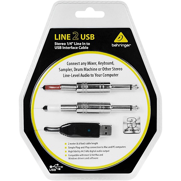 Behringer LINE 2 USB Stereo 1/4" Line In to USB Interface Cable