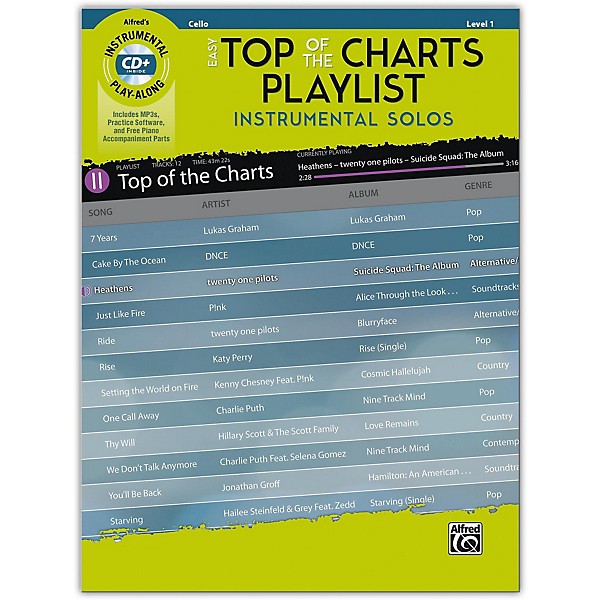 Alfred Easy Top of the Charts Playlist Instrumental Solos for Strings Cello Book & CD Level 1