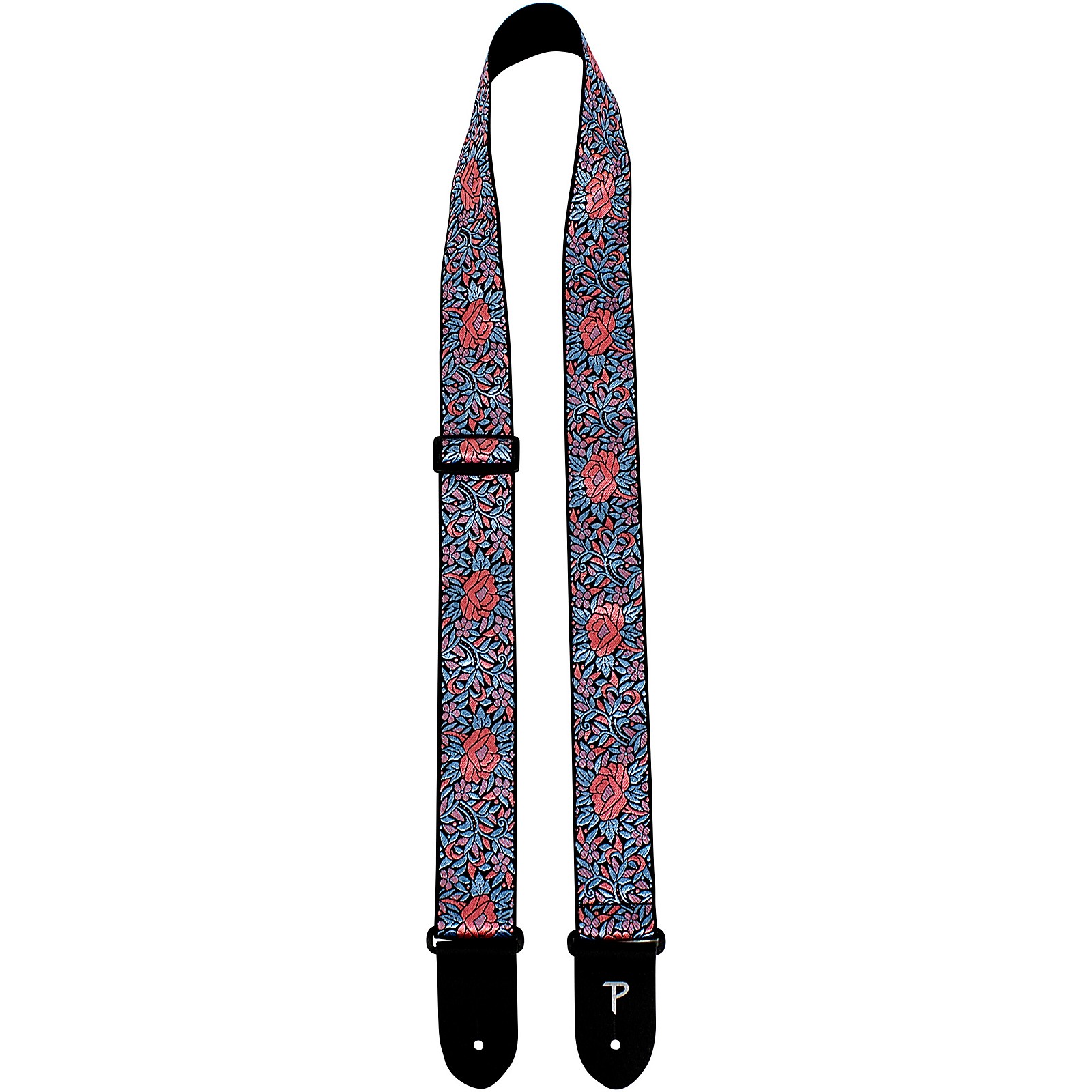 Pink and Black Flower Pattern Jacquard Guitar Strap - Perris Leathers