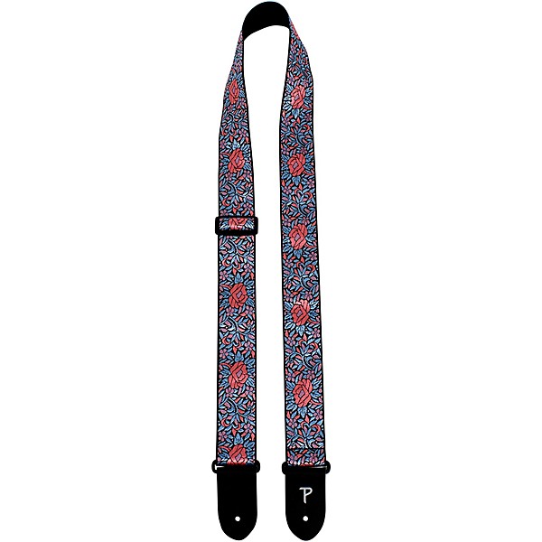 Perri's Jacquard Guitar Strap Pink and Blue Flower 2 in.