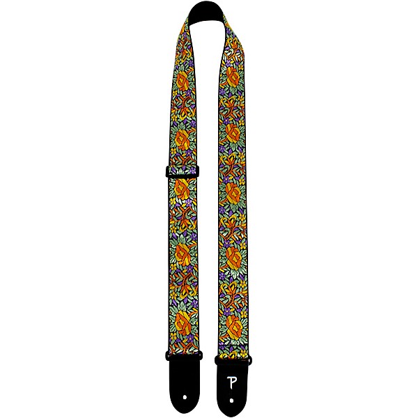 Perri's Jacquard Guitar Strap Yellow and Green Flower 2 in.