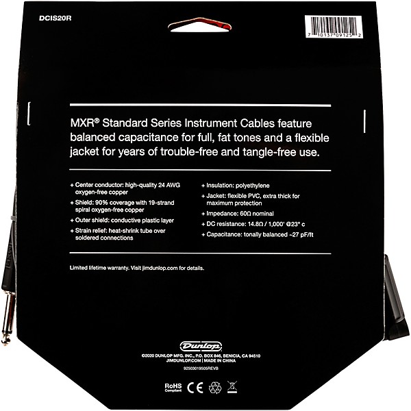 MXR Instrument Cable 20 ft. Black