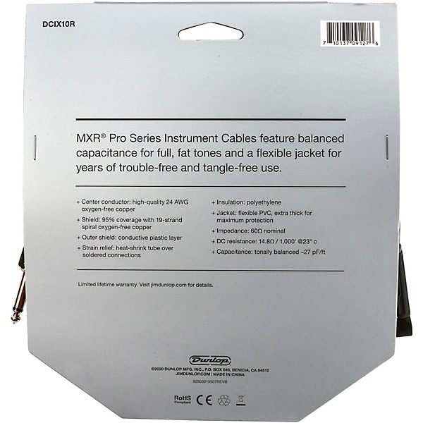 MXR Pro Series Angled to Straight Instrument Cable