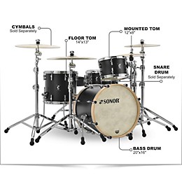 SONOR SQ1 3-Piece Shell Pack With 20" Bass Drum GT Black
