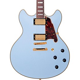 Open Box D'Angelico Deluxe Series Limited Edition DC Non F-Hole Semi-Hollowbody Electric Guitar Level 1 Matte Powder Blue Tortoise Pickguard
