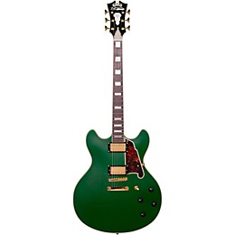 D'Angelico Deluxe Series Limited Edition DC Non F-Hole Semi-Hollowbody Electric Guitar Matte Emerald Tortoise Pickguard
