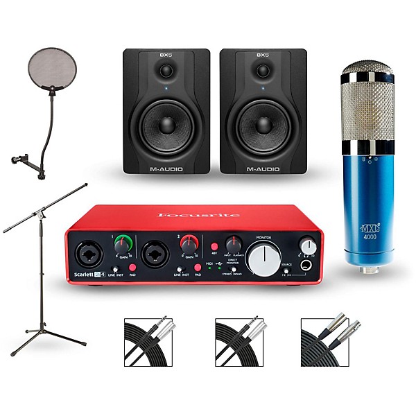 Focusrite Scarlett 2i4 Recording Package with MXL 4000 and M-Audio BX5 Pair