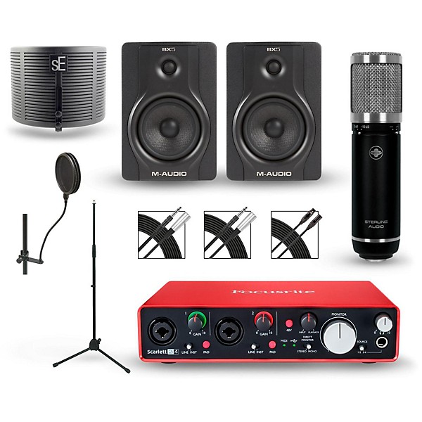 Focusrite Scarlett 2i4 Recording Package with Sterling ST59 and M-Audio BX5 Pair
