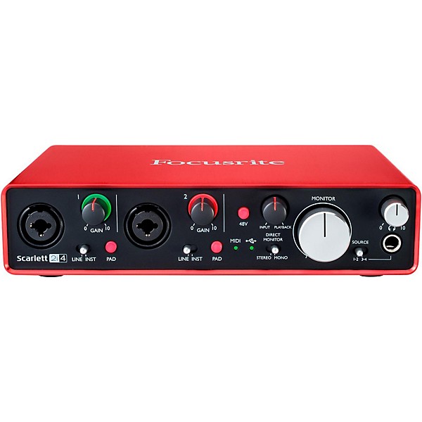 Focusrite Scarlett 2i4 Recording Package with Sterling ST59 and M-Audio BX5 Pair