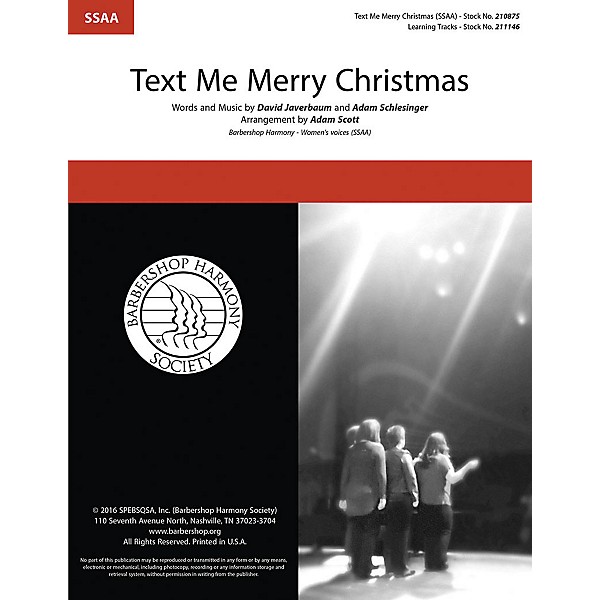 Barbershop Harmony Society Text Me Merry Christmas SSAA A Cappella arranged by Adam Scott