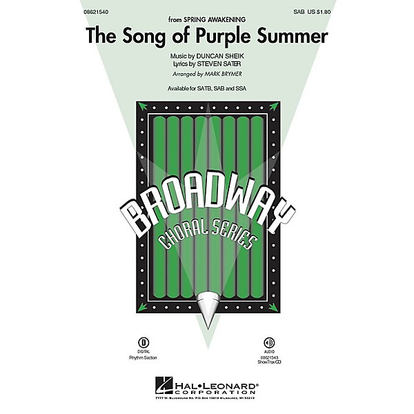 Hal Leonard The Song of Purple Summer (from Spring Awakening) SAB arranged by Mark Brymer