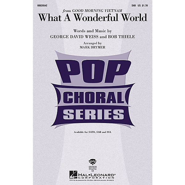 Hal Leonard What a Wonderful World SAB by Louis Armstrong arranged by Mark Brymer