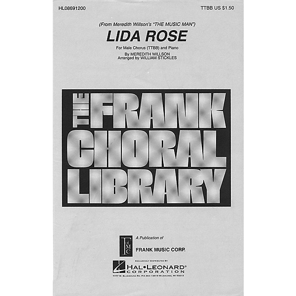Hal Leonard Lida Rose TTBB arranged by William Stickles