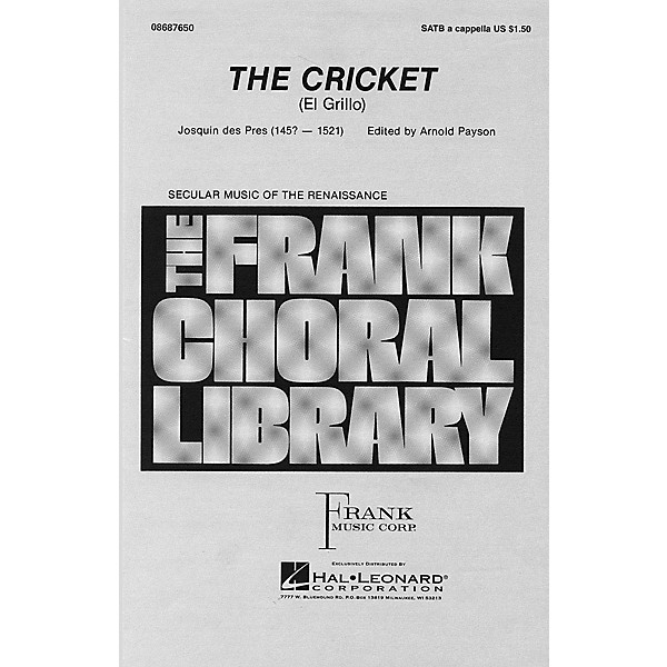 Hal Leonard The Cricket SATB a cappella arranged by Arnold Payson