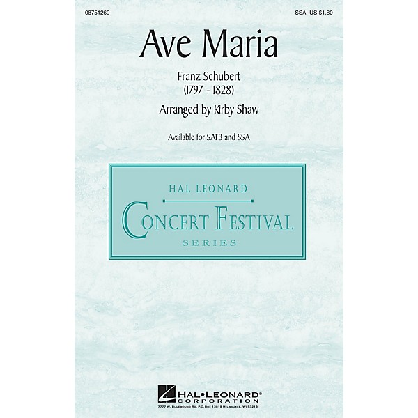 Hal Leonard Ave Maria SSA arranged by Kirby Shaw