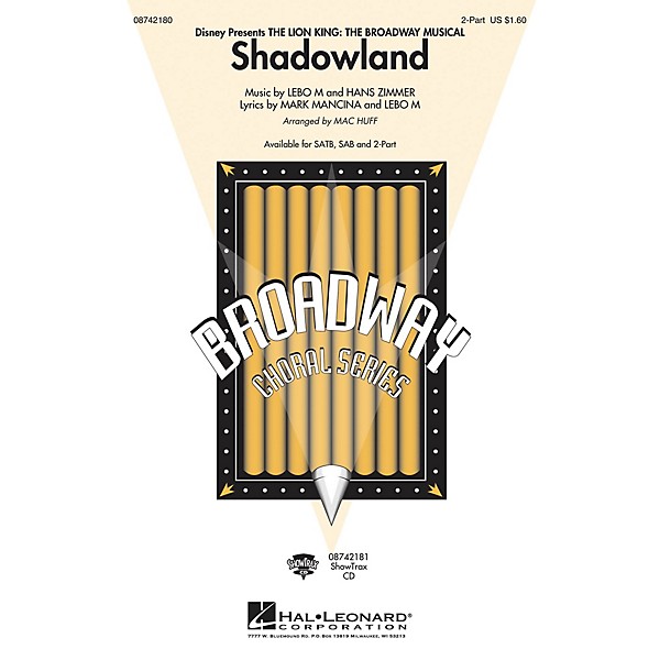 Hal Leonard Shadowland (from The Lion King: The Broadway Musical) (2-Part and Piano) 2-Part arranged by Mac Huff