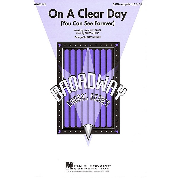 Hal Leonard On a Clear Day (You Can See Forever) SATB a cappella arranged by Steve Zegree