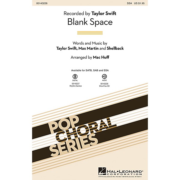 Hal Leonard Blank Space SSA by Taylor Swift arranged by Mac Huff