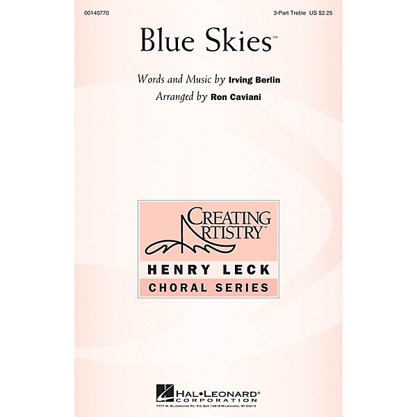 Hal Leonard Blue Skies 3 Part Treble arranged by Ron Caviani