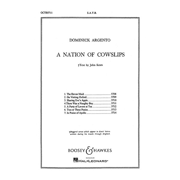 Boosey and Hawkes In Praise of Apollo (No. 7 from A Nation of Cowslips) SATB a cappella composed by Dominick Argento