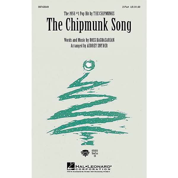 Hal Leonard The Chipmunk Song 2-Part arranged by Audrey Snyder