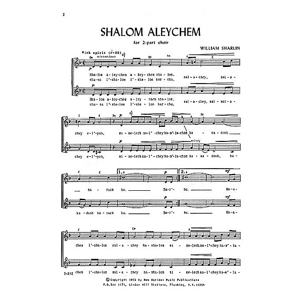Transcontinental Music Shalom Aleychem SA composed by William Sharlin