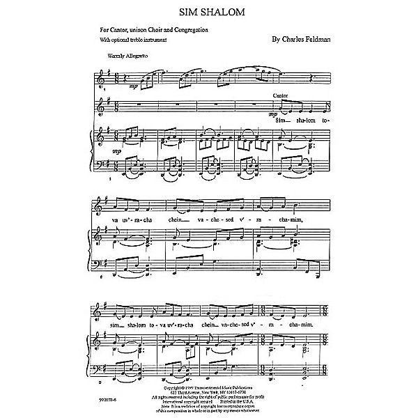 Transcontinental Music Sim Shalom UNIS composed by Charles Feldman