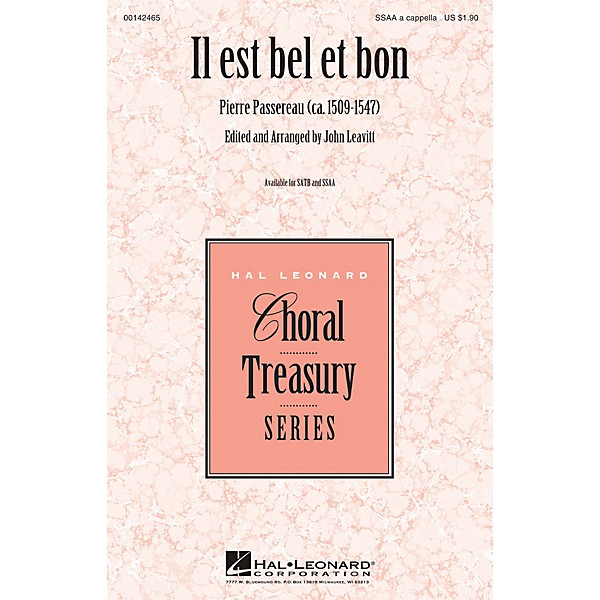 Hal Leonard Il est Bel et Bon SSAA A Cappella arranged by John Leavitt