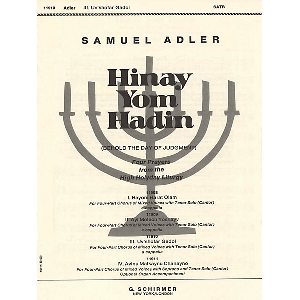 G. Schirmer Uv'shofar Gadol (No. 3 from Four Prayers from the High Holyday Liturgy) SATB composed by Samuel Adler