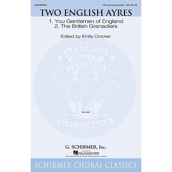G. Schirmer Two English Ayres TB arranged by Emily Crocker