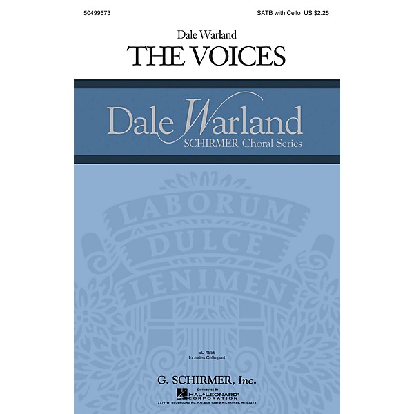 G. Schirmer The Voices (Dale Warland Choral Series) SATB with Cello composed by Dale Warland