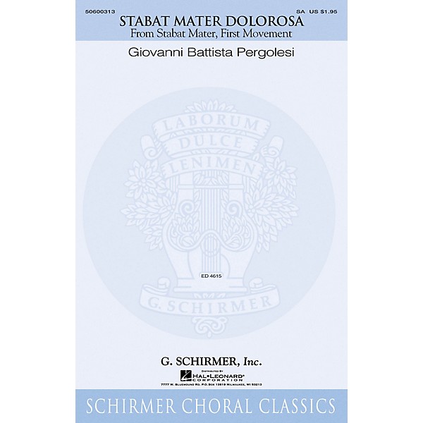 G. Schirmer Stabat Mater Dolorosa (From Stabat Mater, First Movement Schirmer Classics) SA by Pergolesi