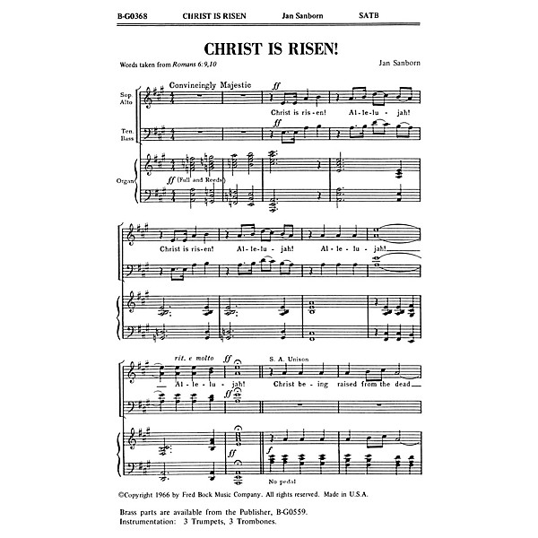 Fred Bock Music Christ Is Risen! SATB composed by Jan Sanborn