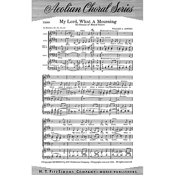 Fred Bock Music My Lord, What a Mourning SATB arranged by William L. Dawson