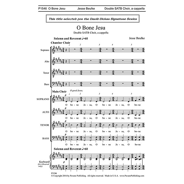 Pavane O Bone Jesu SATB a cappella composed by Jesse Beulke