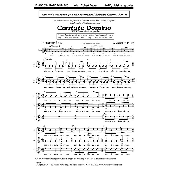 Pavane Cantate Domino SATB a cappella composed by Allan Robert Petker